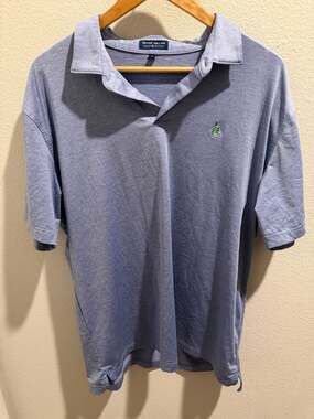 Peter Millar Crown Crafted Men's XL Blue Jersey Performance Golf Polo Shirt